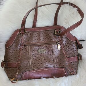 BOC Born Concept Shoulder Bag Medium Large Tote Satchel Purse Ostrich Brown Guc